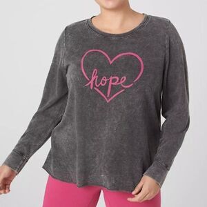 LIVI Hope Pink Heart Graphic Gray Crew Neck French Terry Sweatshirt Size 22/24